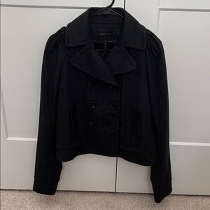 BCBGMaxAzria Elegant Charcoal Grey Double-Breasted Pea Coat